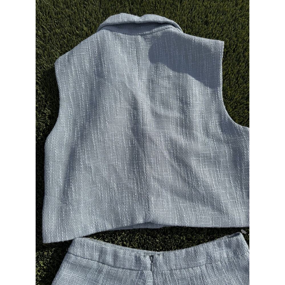 Lulus Perfect Company Light Blue Tweed high waisted shorts Vest Suit size small - Picture 4 of 6